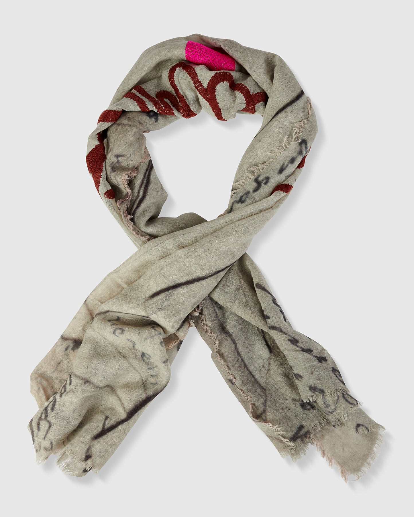 צעיף אפור בהיר רקום מודפסים