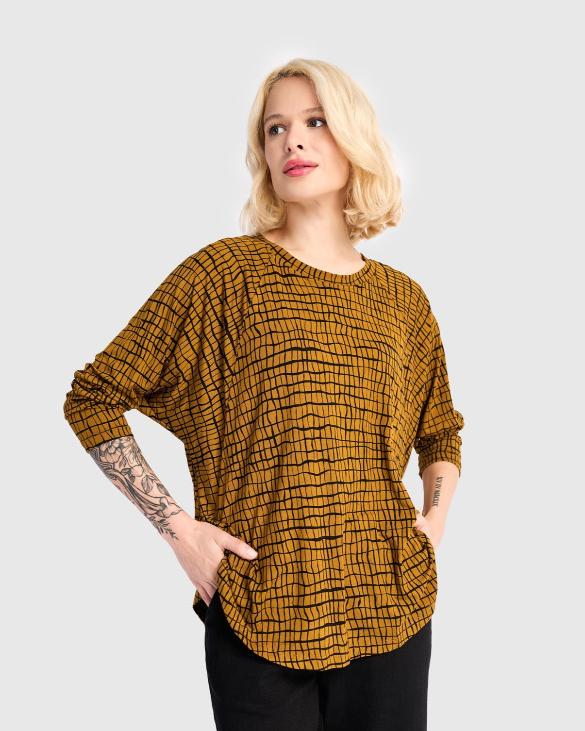 טוניקה חסידה מודפסת חרדל