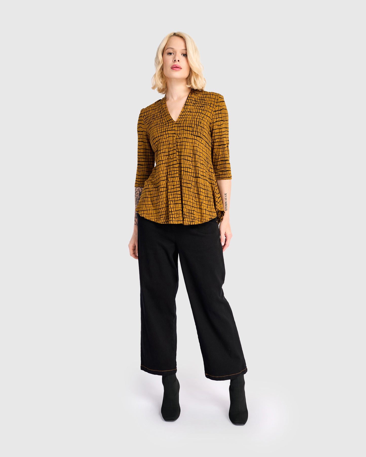 טוניקה דובדבנית מודפסת חרדל