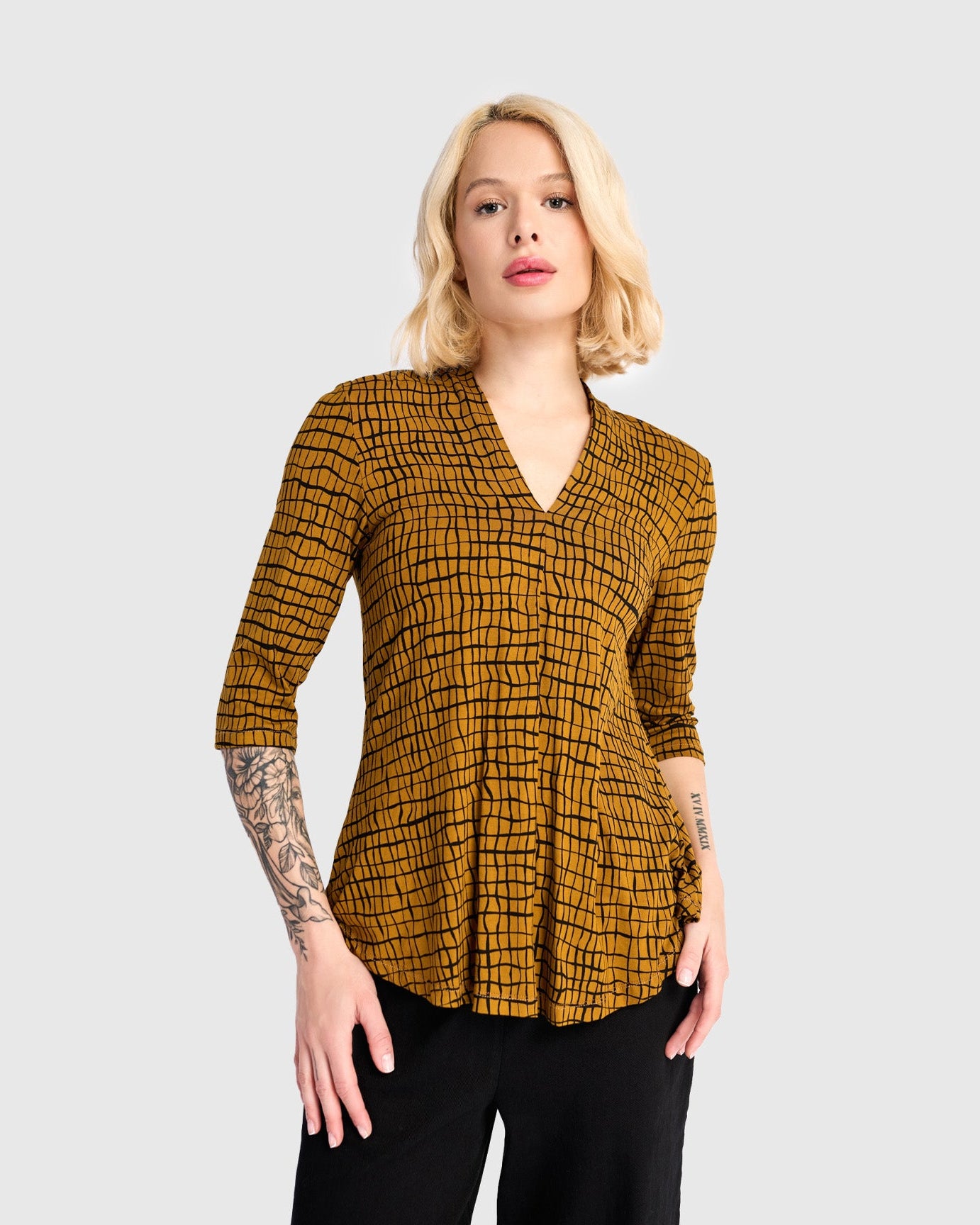 טוניקה דובדבנית מודפסת חרדל