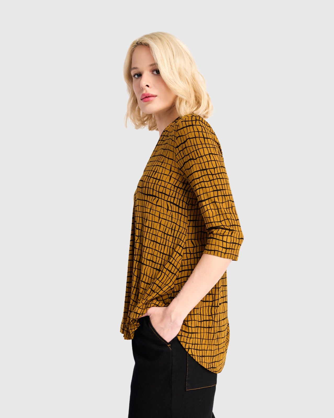 טוניקה דובדבנית מודפסת חרדל