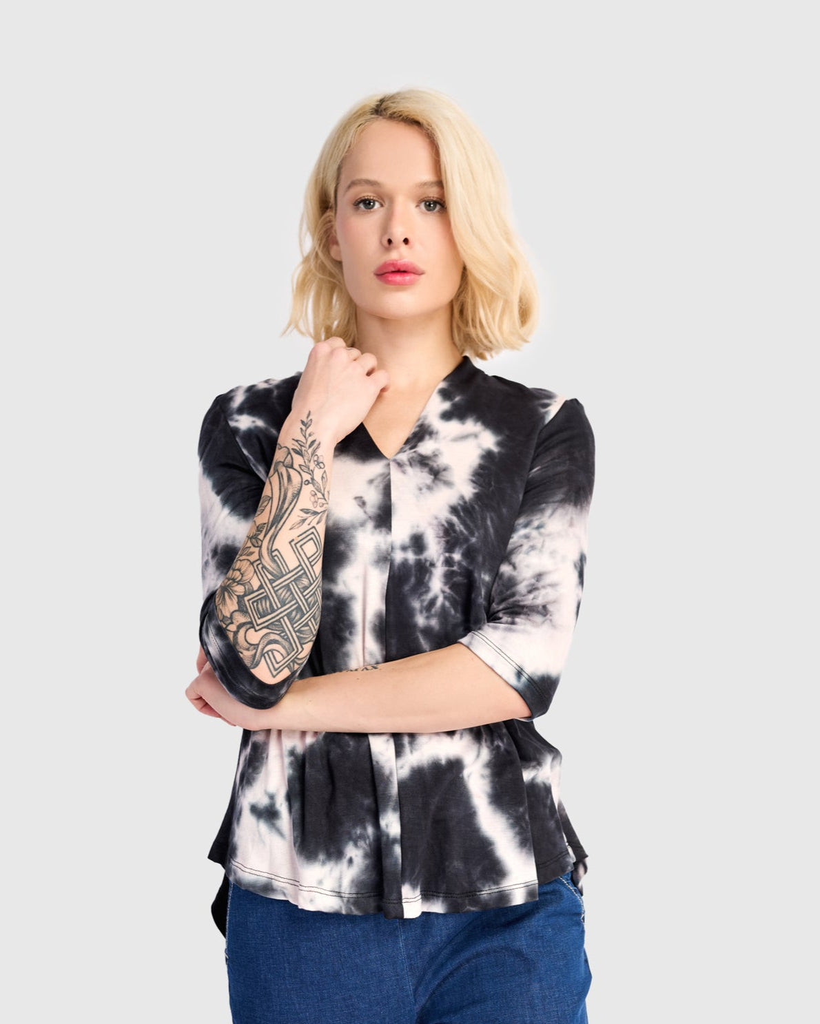 טוניקה דובדבנית מודפסת כחולה