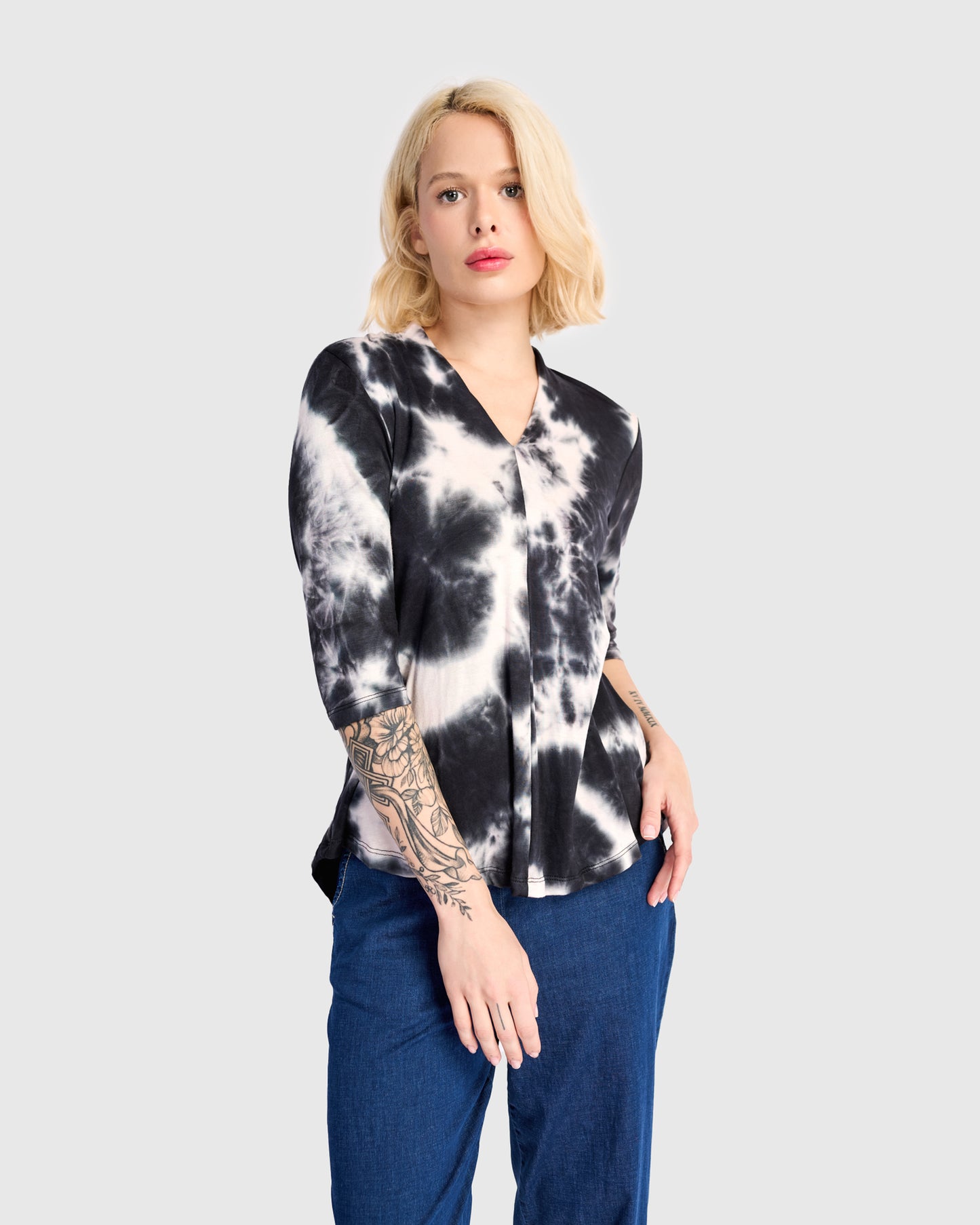 טוניקה דובדבנית מודפסת כחולה