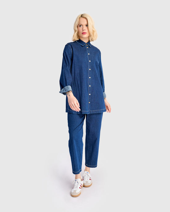 חולצה כפרה ג'ינס כחולה