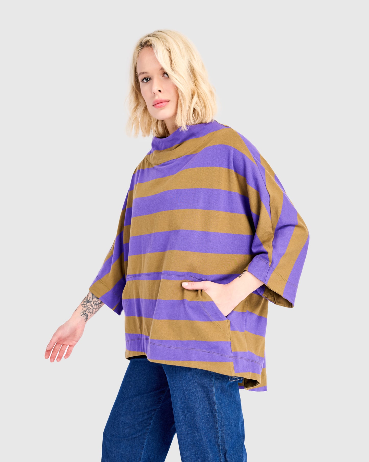 סווטשירט קייצי פס סגול