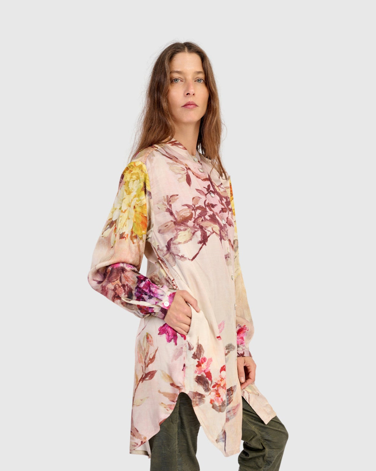 טוניקה לילוש מכופתרת פרח