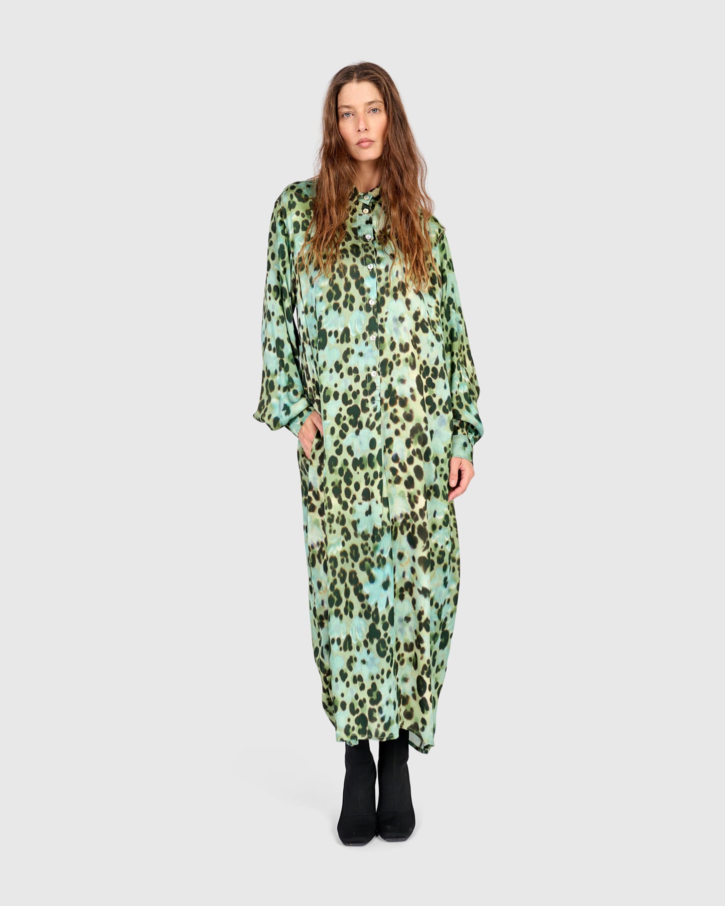 שמלה יוסף מנומרת ירוקה