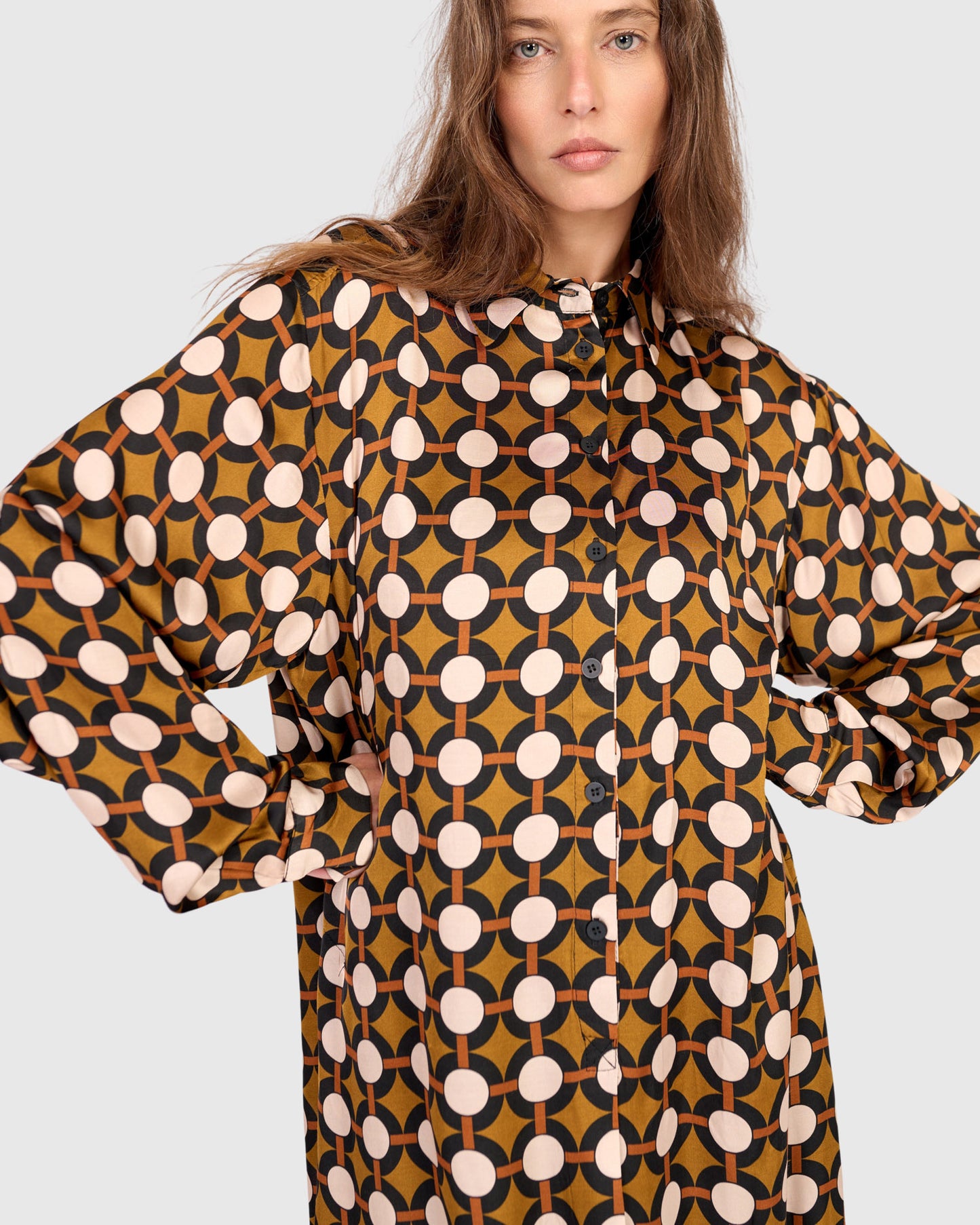 שמלה יוסף מודפסת חרדל