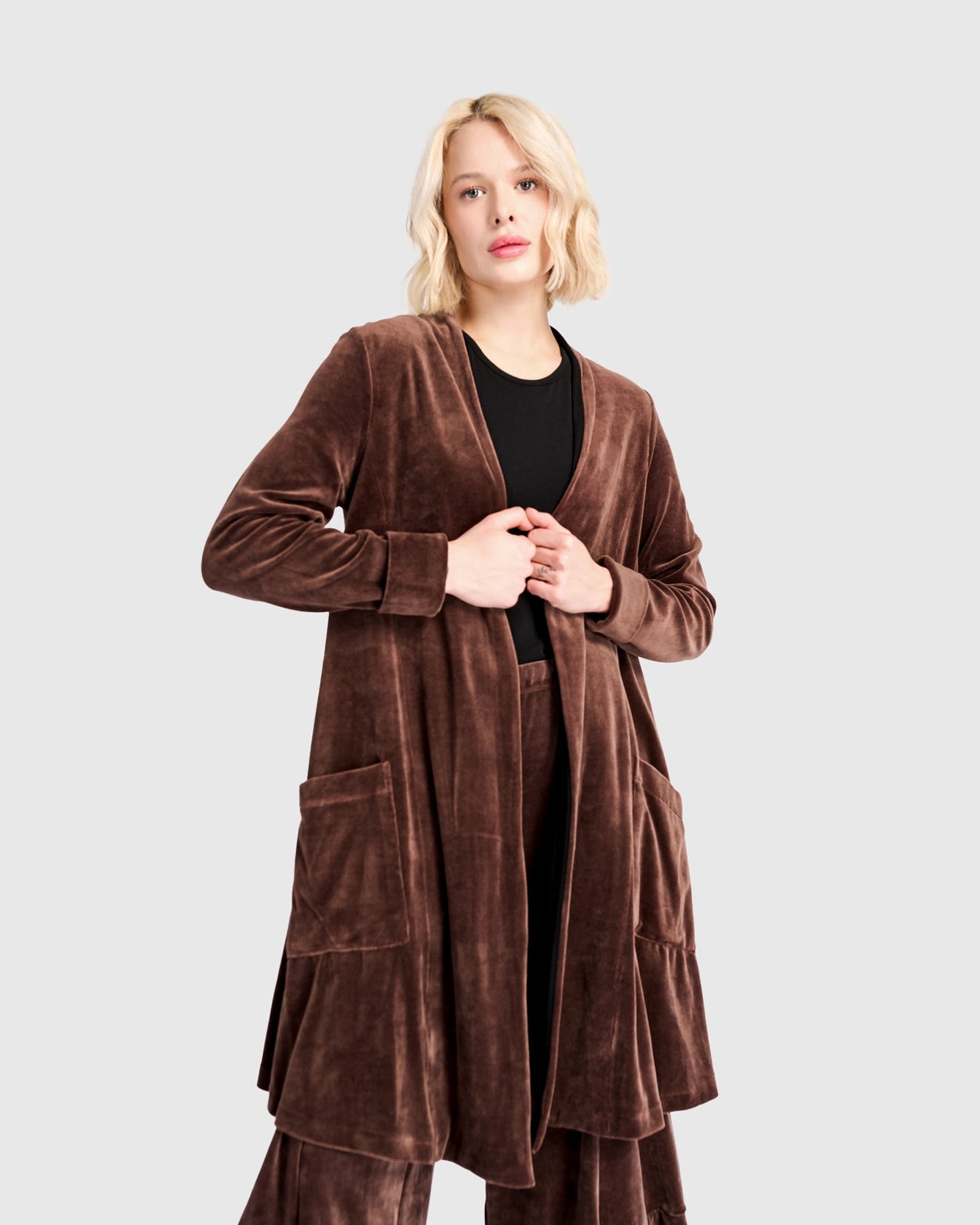 ז'קט מסתובב קטיפה חום