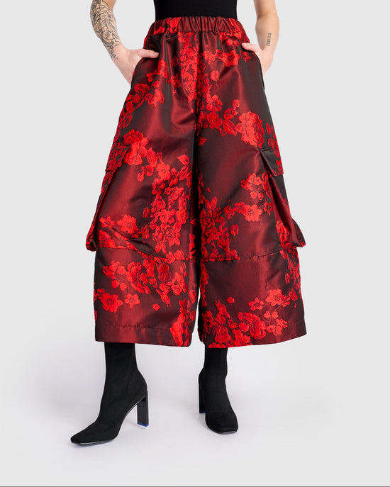 מכנסי טאפט ז'קארד אדום