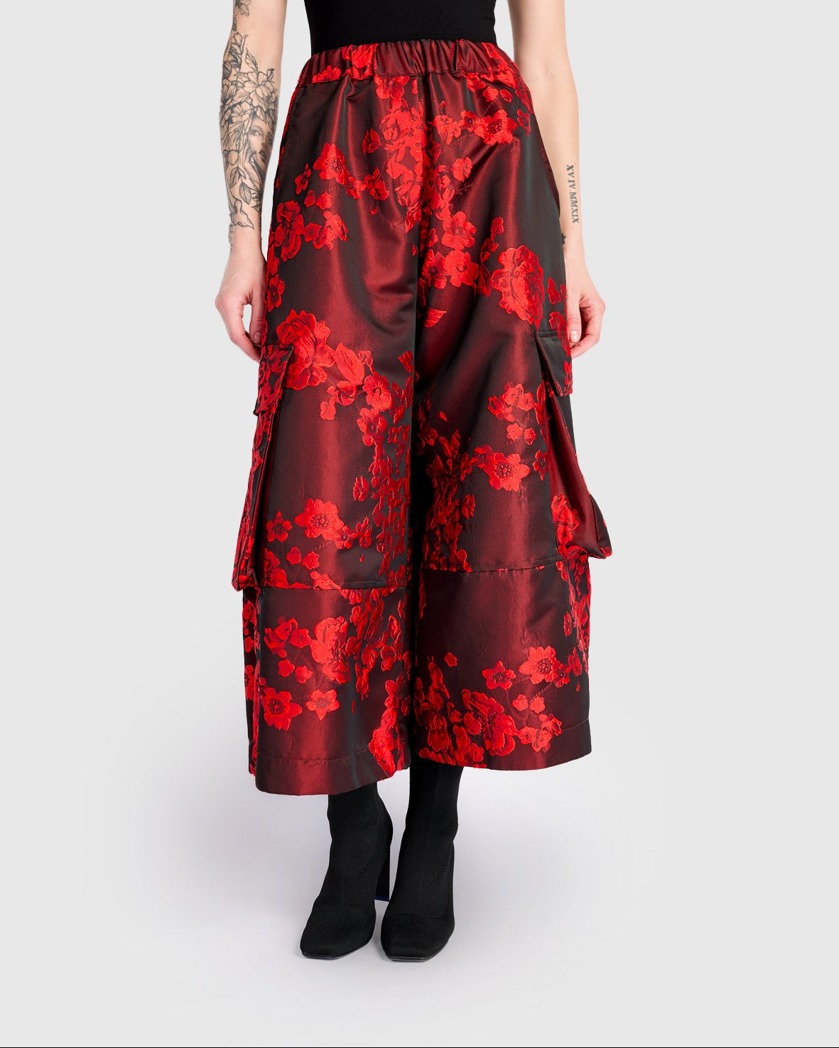 מכנסי טאפט ז'קארד אדום