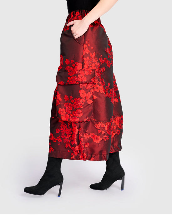 מכנסי טאפט ז'קארד אדום