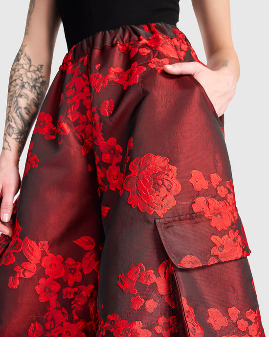 מכנסי טאפט ז'קארד אדום