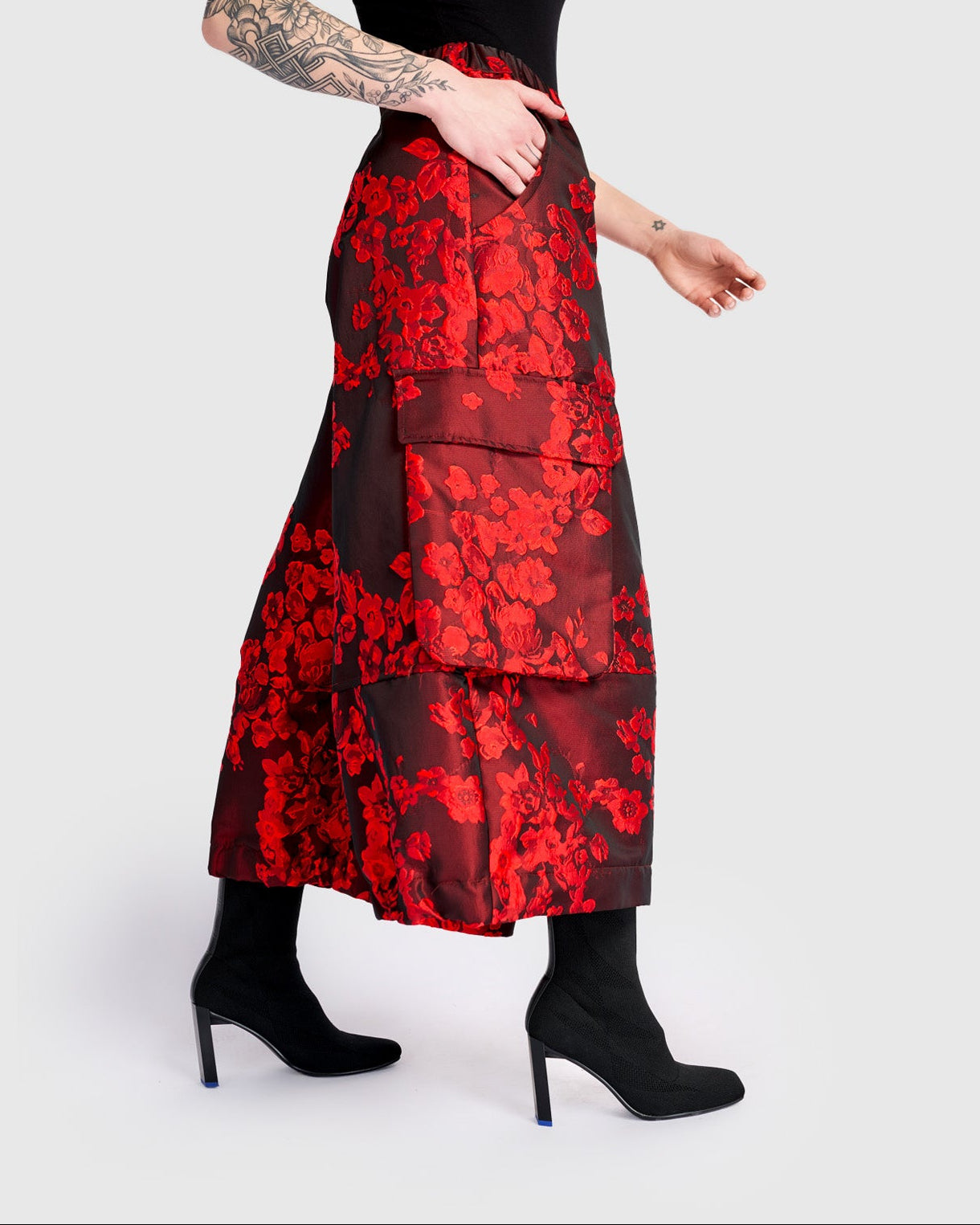 מכנסי טאפט ז'קארד אדום