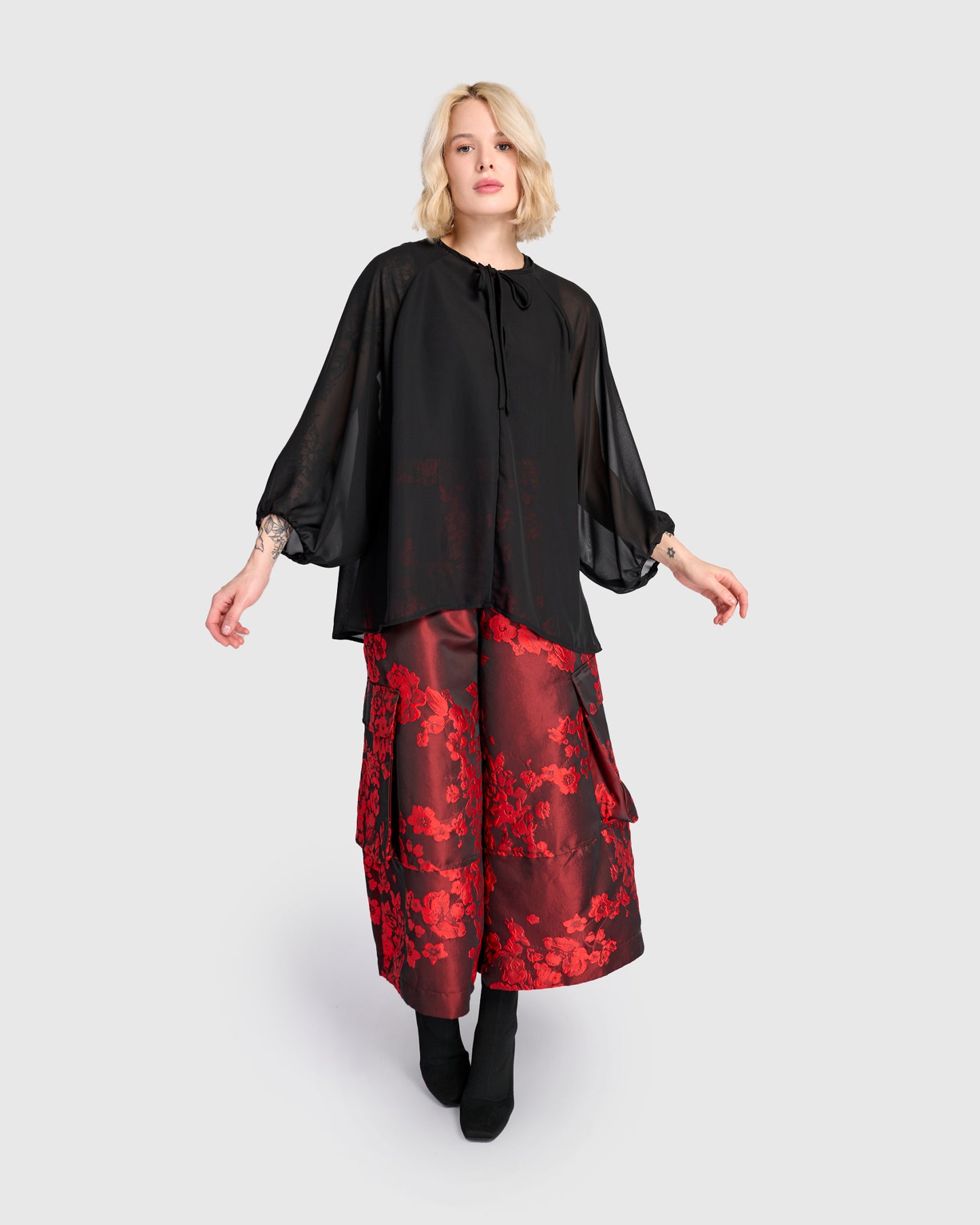 מכנסי טאפט ז'קארד אדום