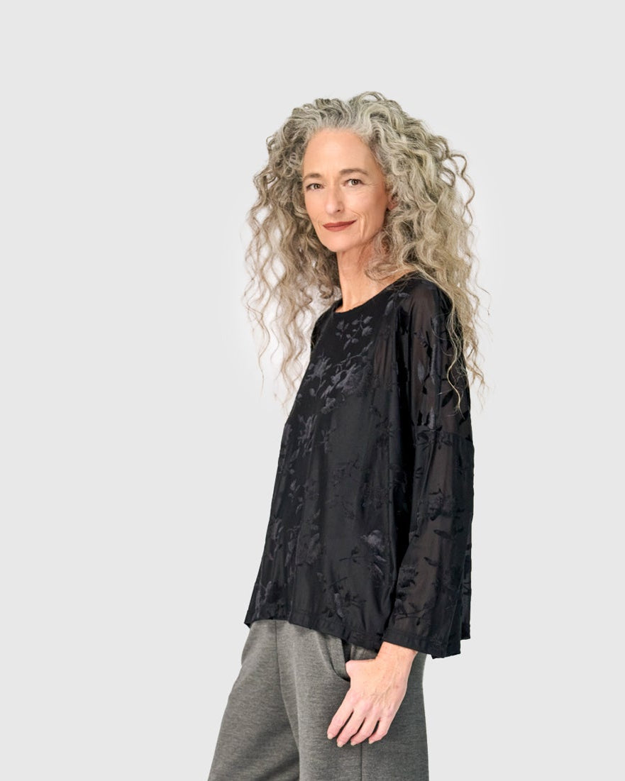 טוניקה רינה קטיפה פרחוני שחור