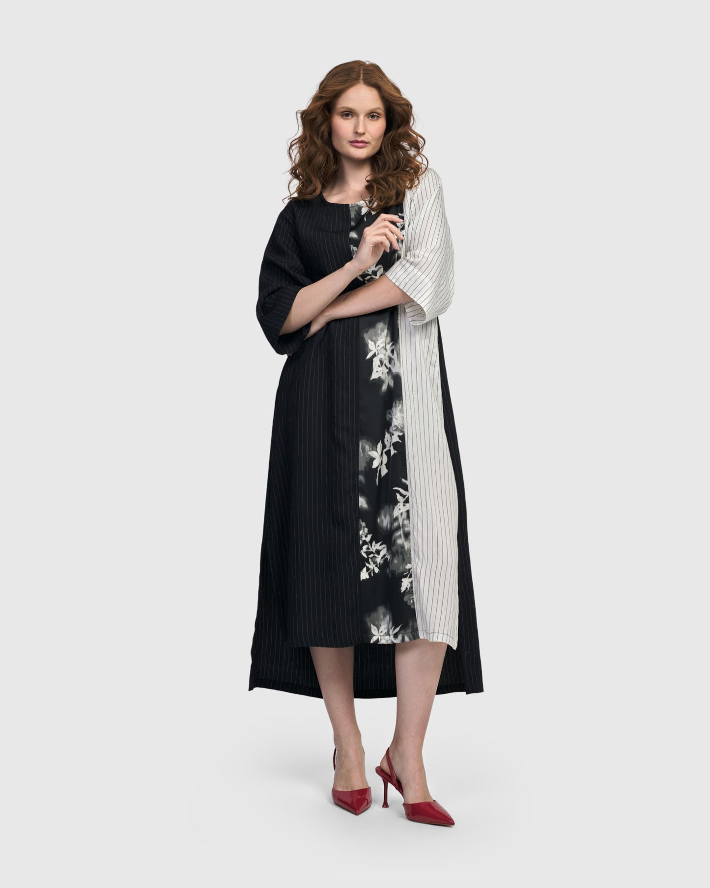 שמלה שילוש שחור לבן מיקס