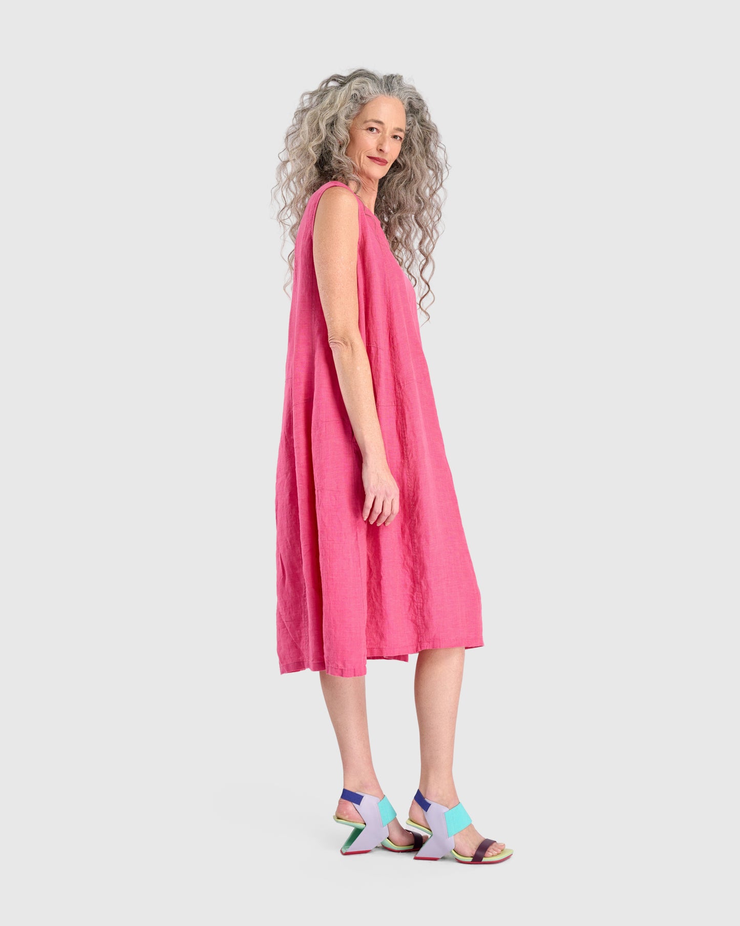 שמלה גופייה פשתן ורודה