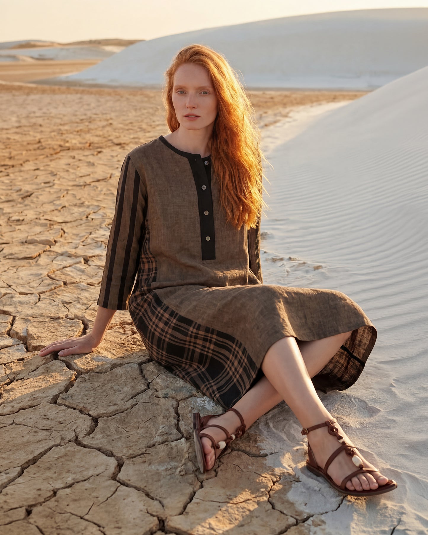 שמלה דלית פשתן חומה