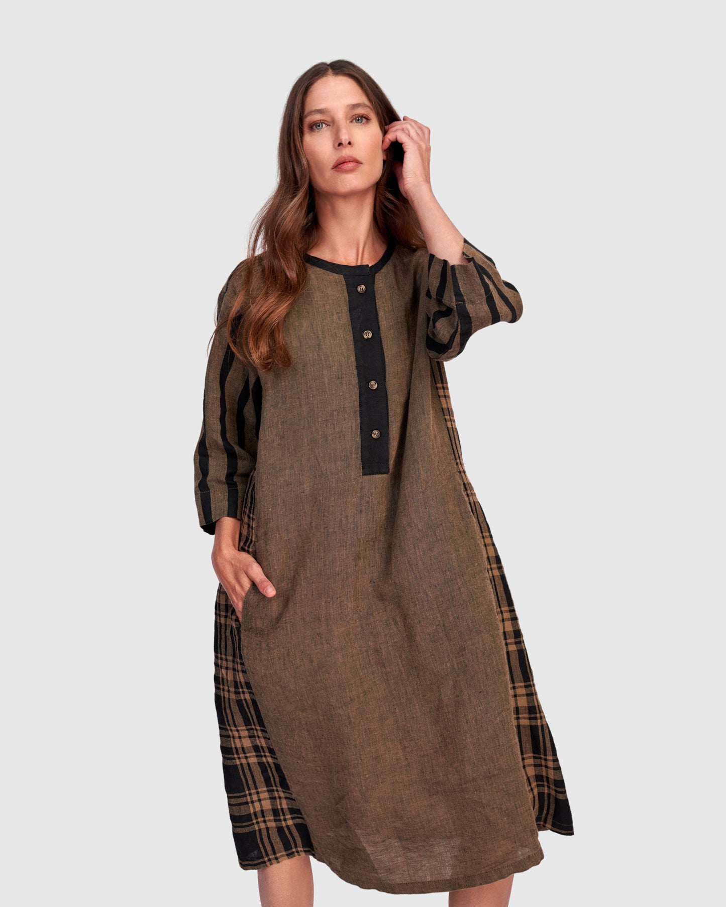 שמלה דלית פשתן חומה