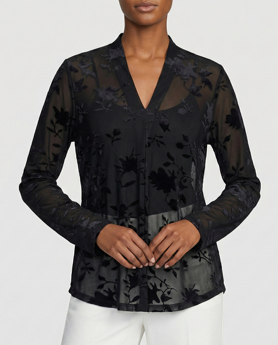 טוניקה דובדבנית פרח קטיפה שחור