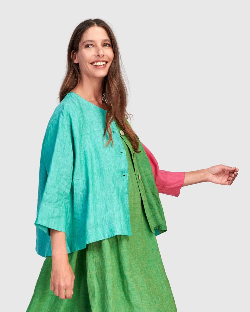 ז'קט פשתן קולורבלוק טרופיקל