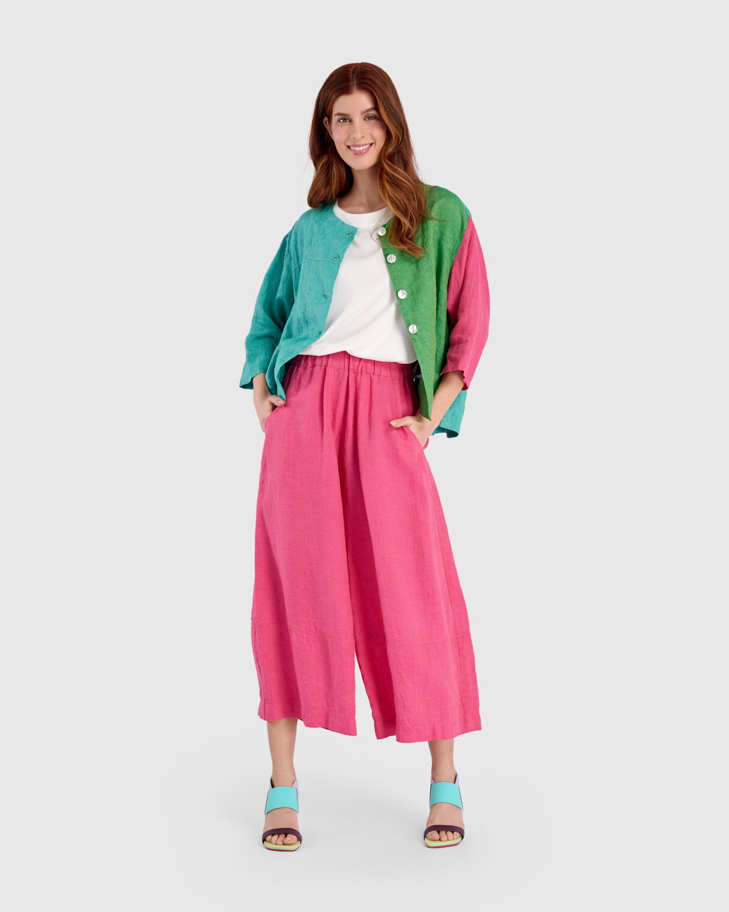 מכנסי פשתן חלקים ורוד