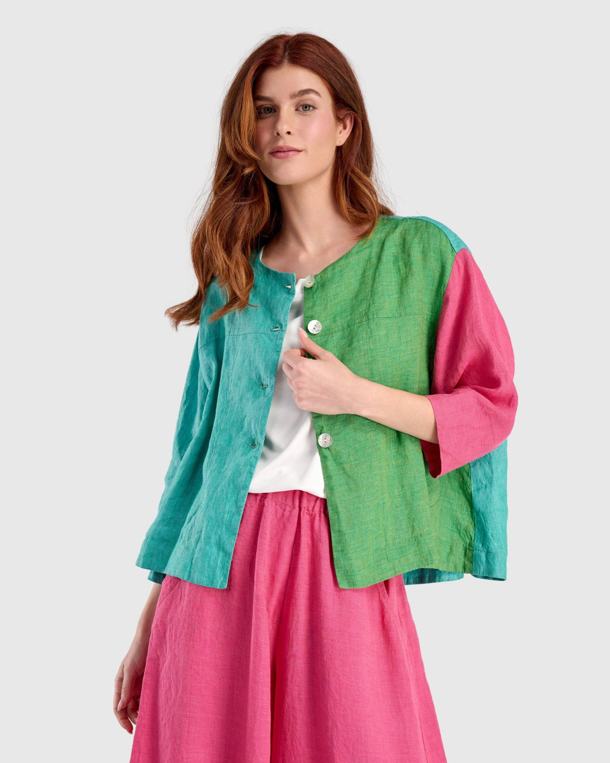 ז'קט פשתן קולורבלוק טרופיקל