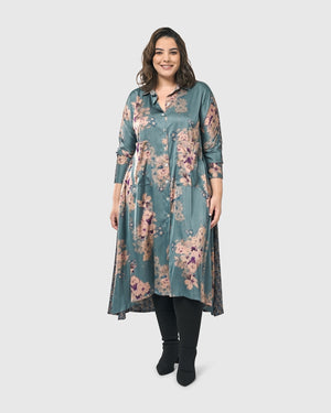 שמלת מעיל מודפסת טורקיז