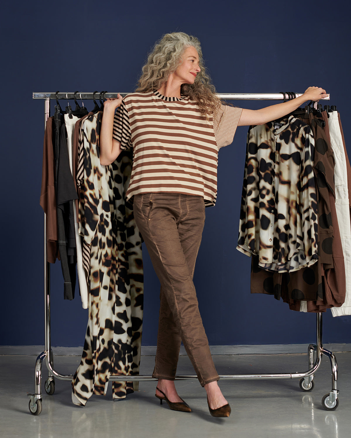 טישירט פסים צבעוניים מוקה מיקס