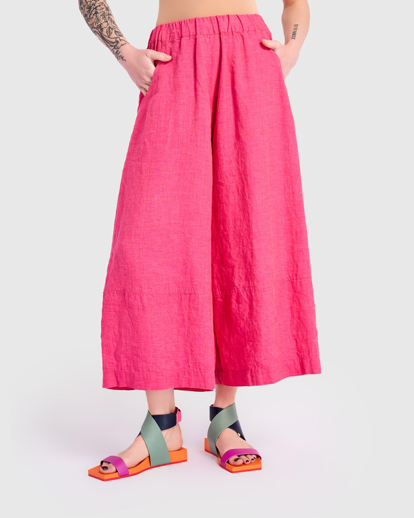 מכנסי פשתן חלקים ורוד