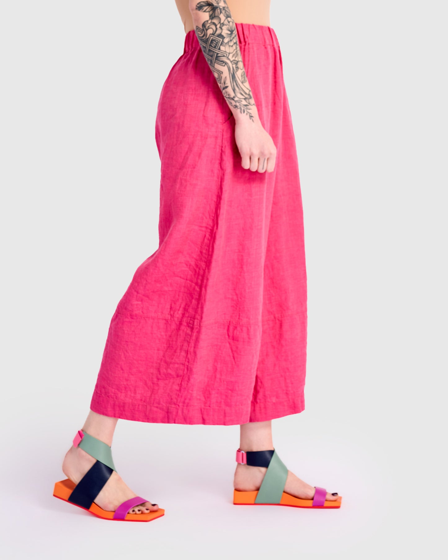 מכנסי פשתן חלקים ורוד