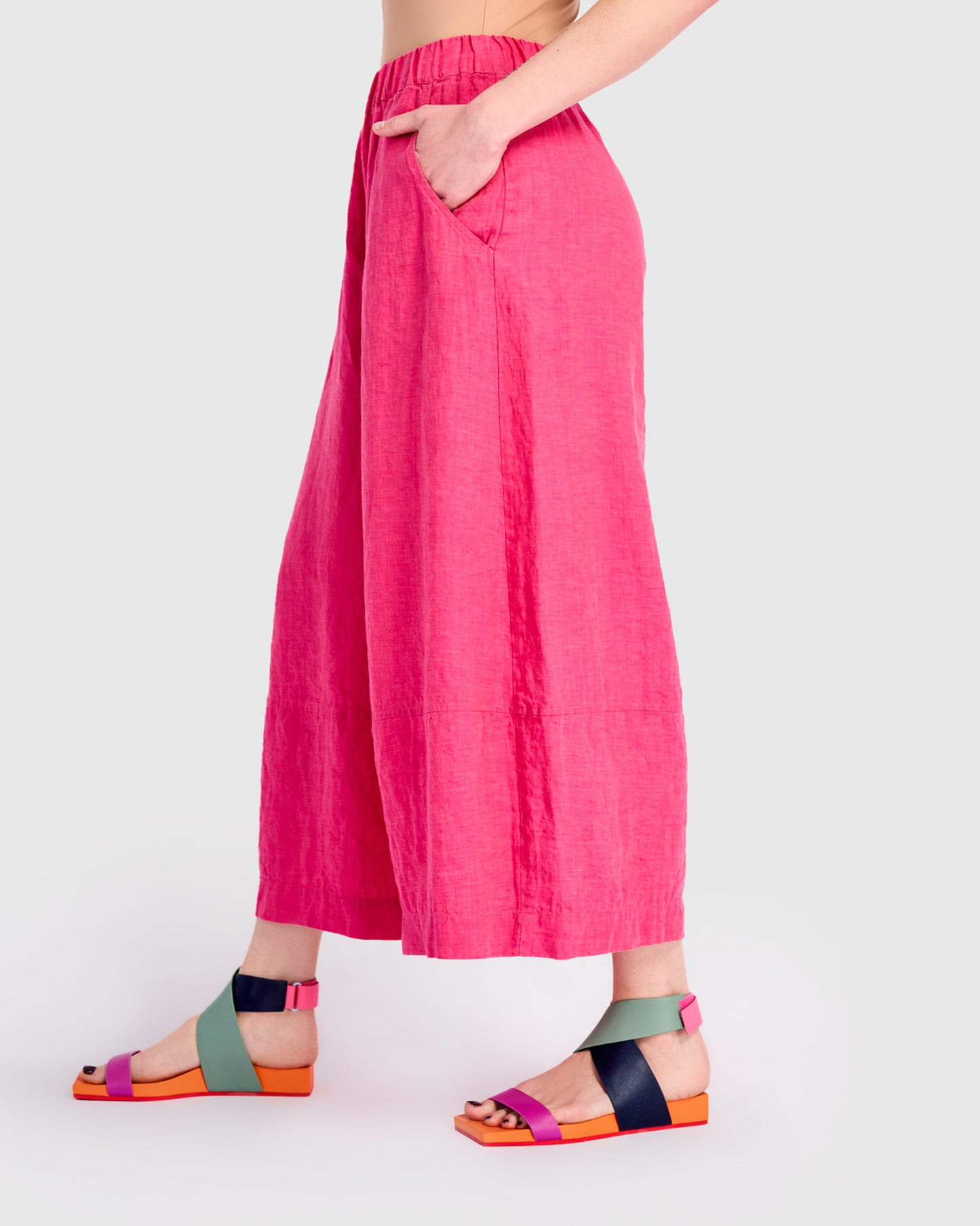 מכנסי פשתן חלקים ורוד