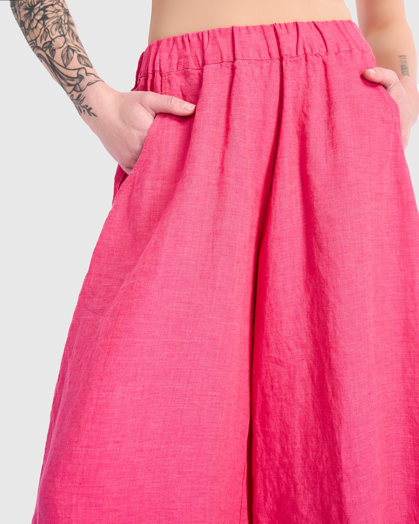 מכנסי פשתן חלקים ורוד