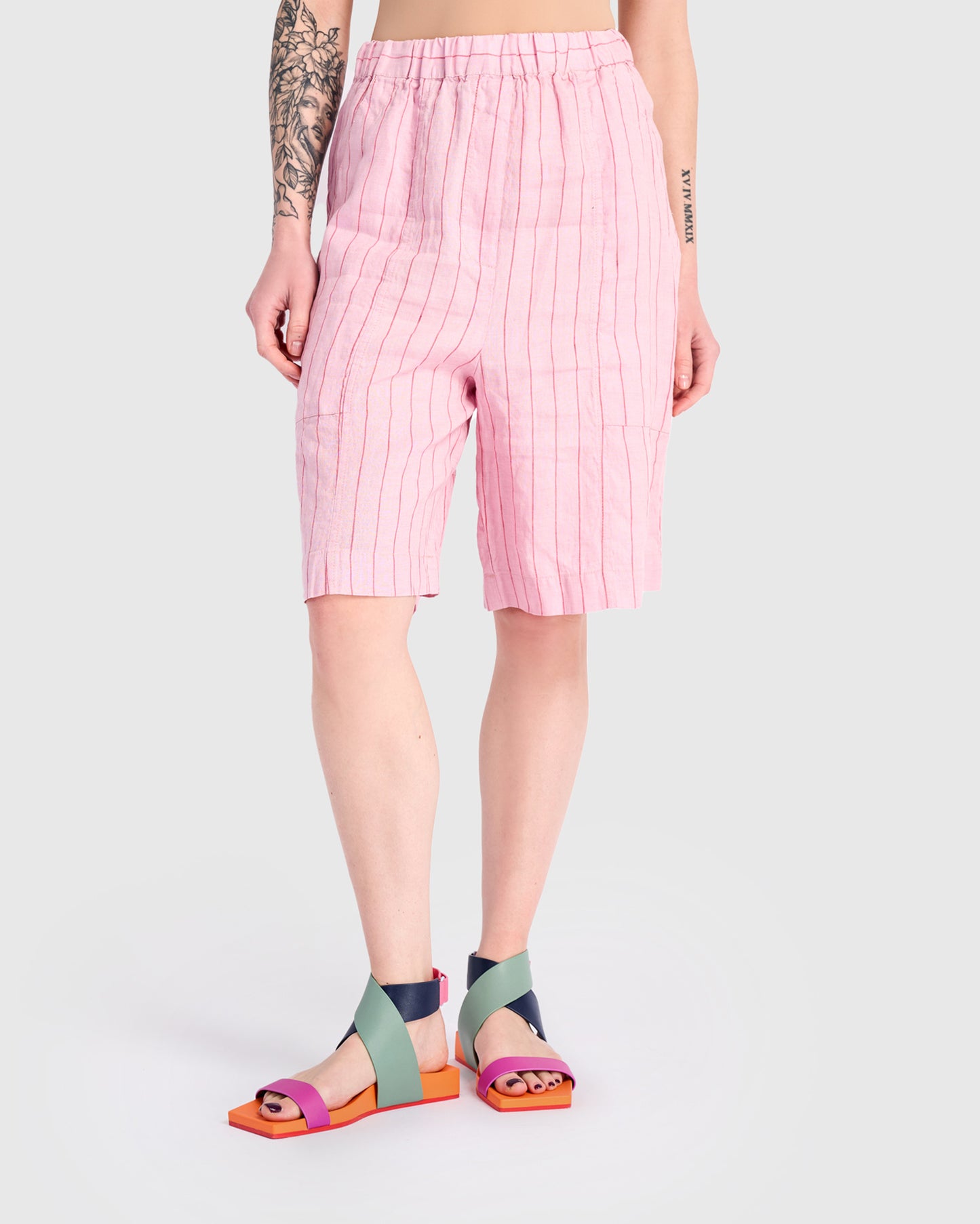 מכנסי ברמודה פשתן ורוד