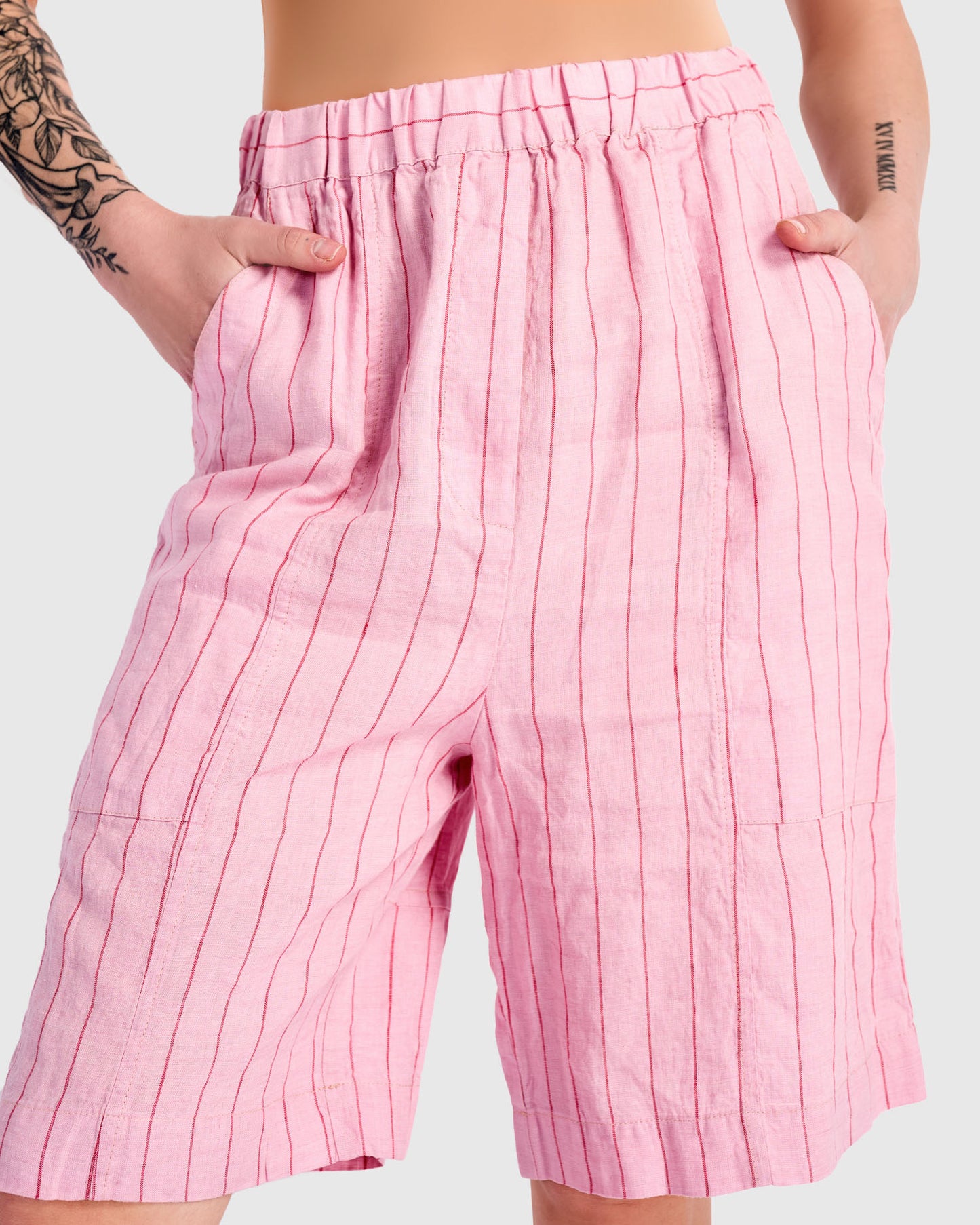 מכנסי ברמודה פשתן ורוד