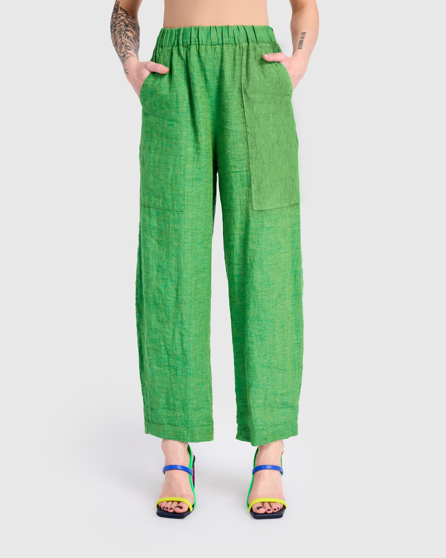 מכנסי פשתן כיס ירוק