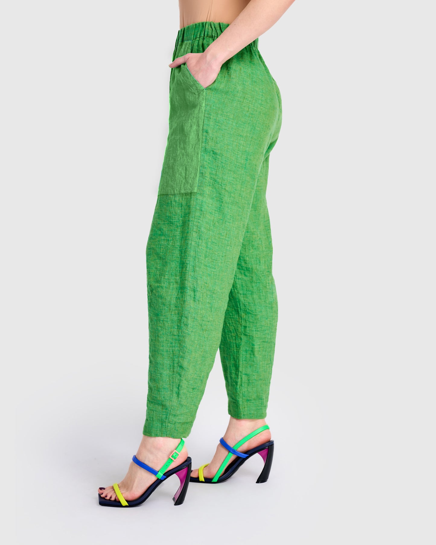 מכנסי פשתן כיס ירוק