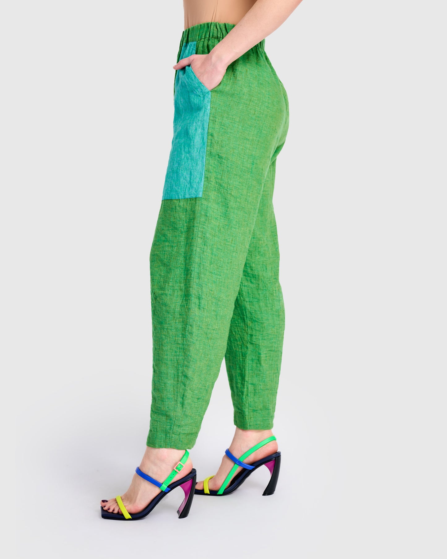 מכנסי פשתן כיס טורקיז