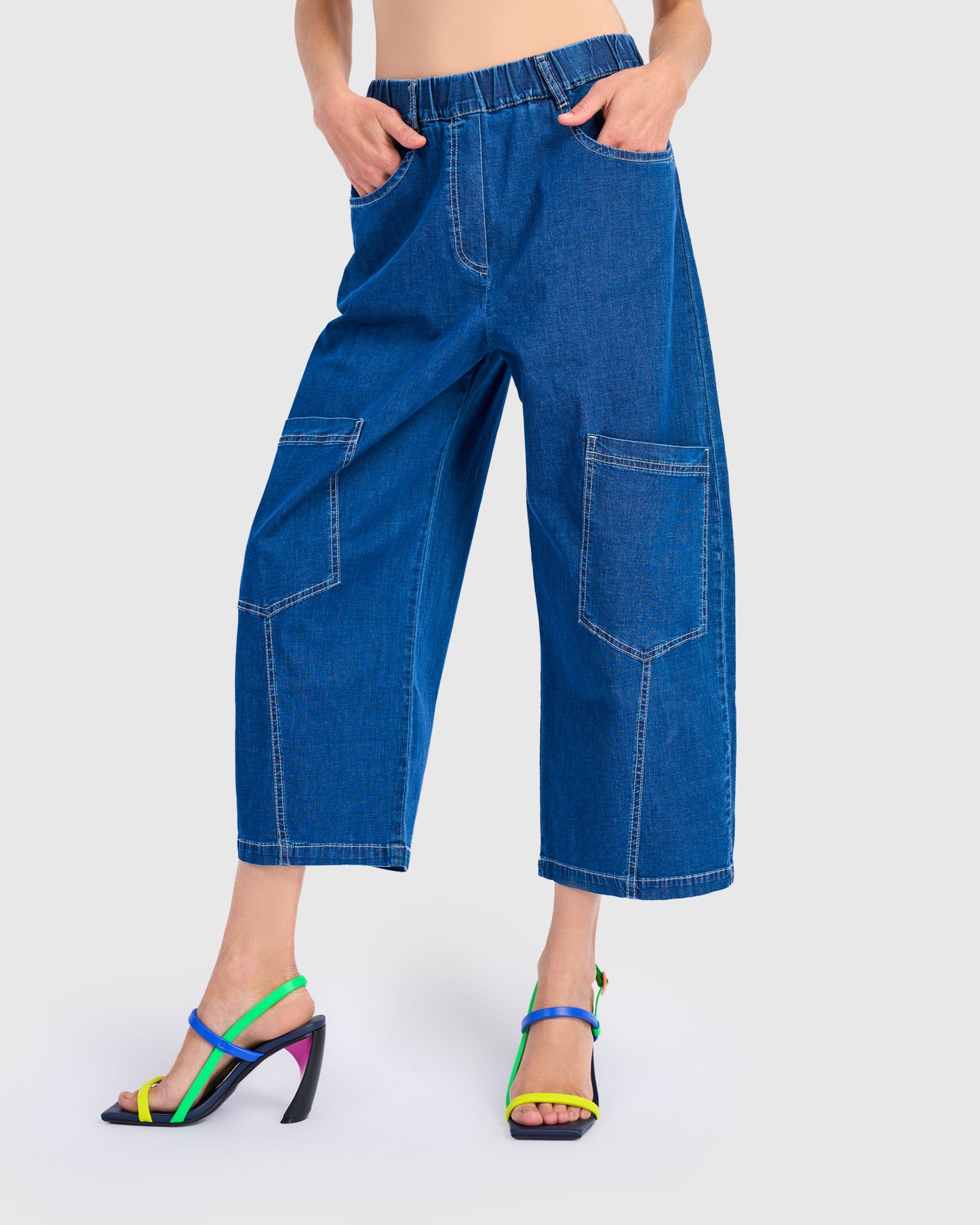 מכנסי ברמודה ג'ינס כחול