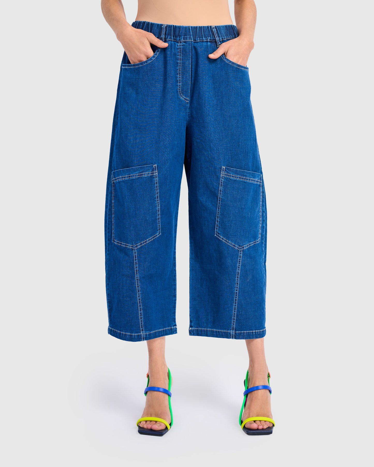 מכנסי ברמודה ג'ינס כחול