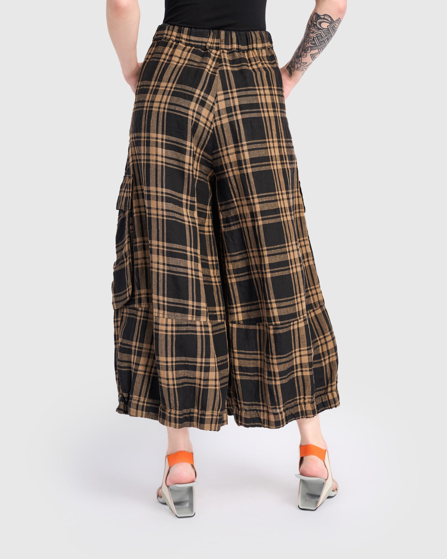 מכנסי פשתן כיסים משבצות