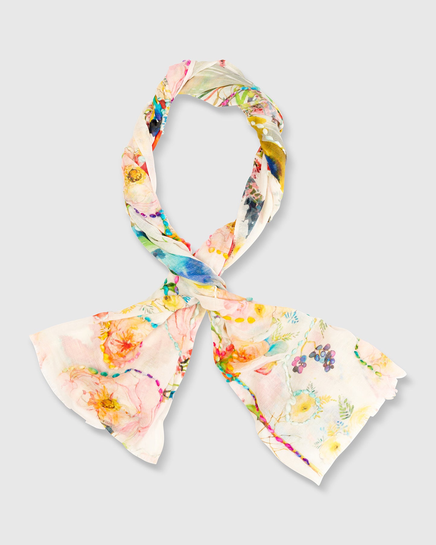 צעיף רקום בהיר פרחוני