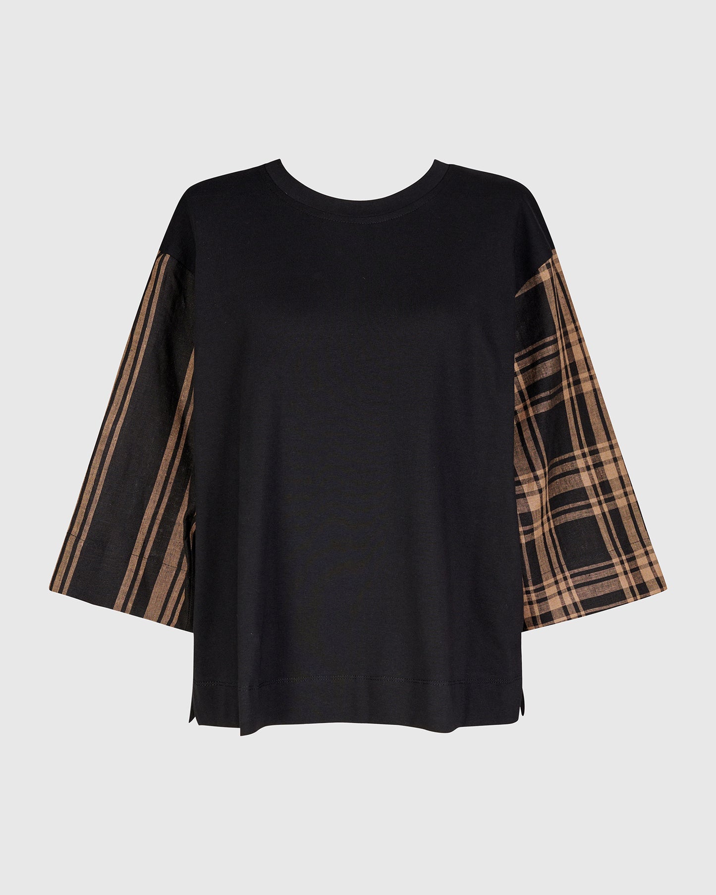 טישירט שרוול פשתן שחורה