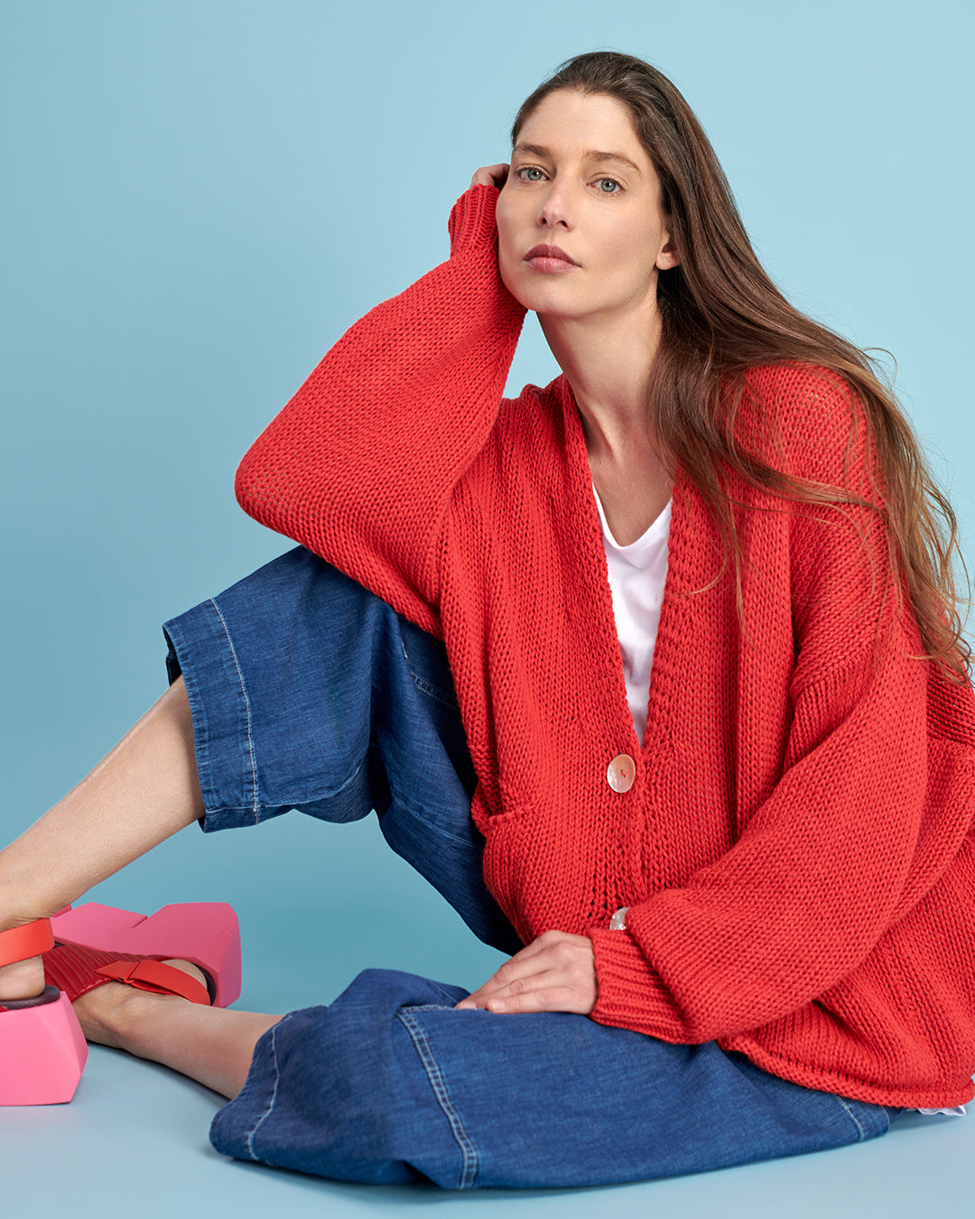 סריג כותנה קרדיגן קורל