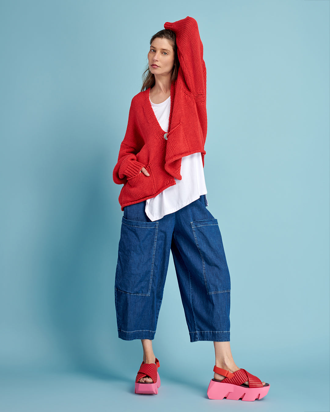 סריג כותנה קרדיגן קורל