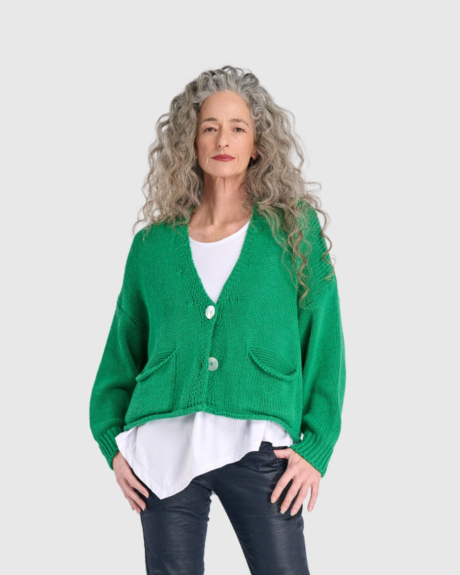סריג כותנה קרדיגן ירוק