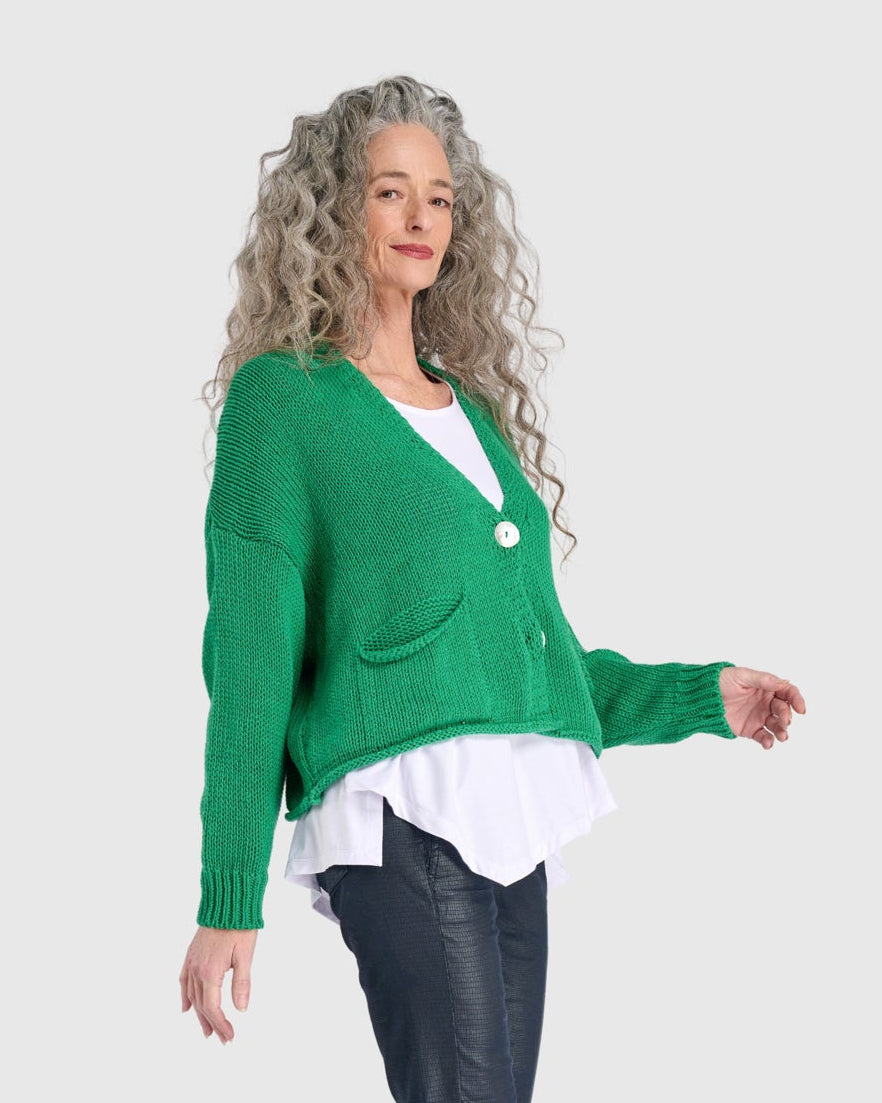 סריג כותנה קרדיגן ירוק