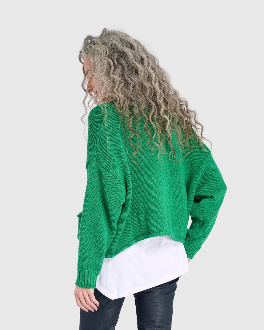 סריג כותנה קרדיגן ירוק