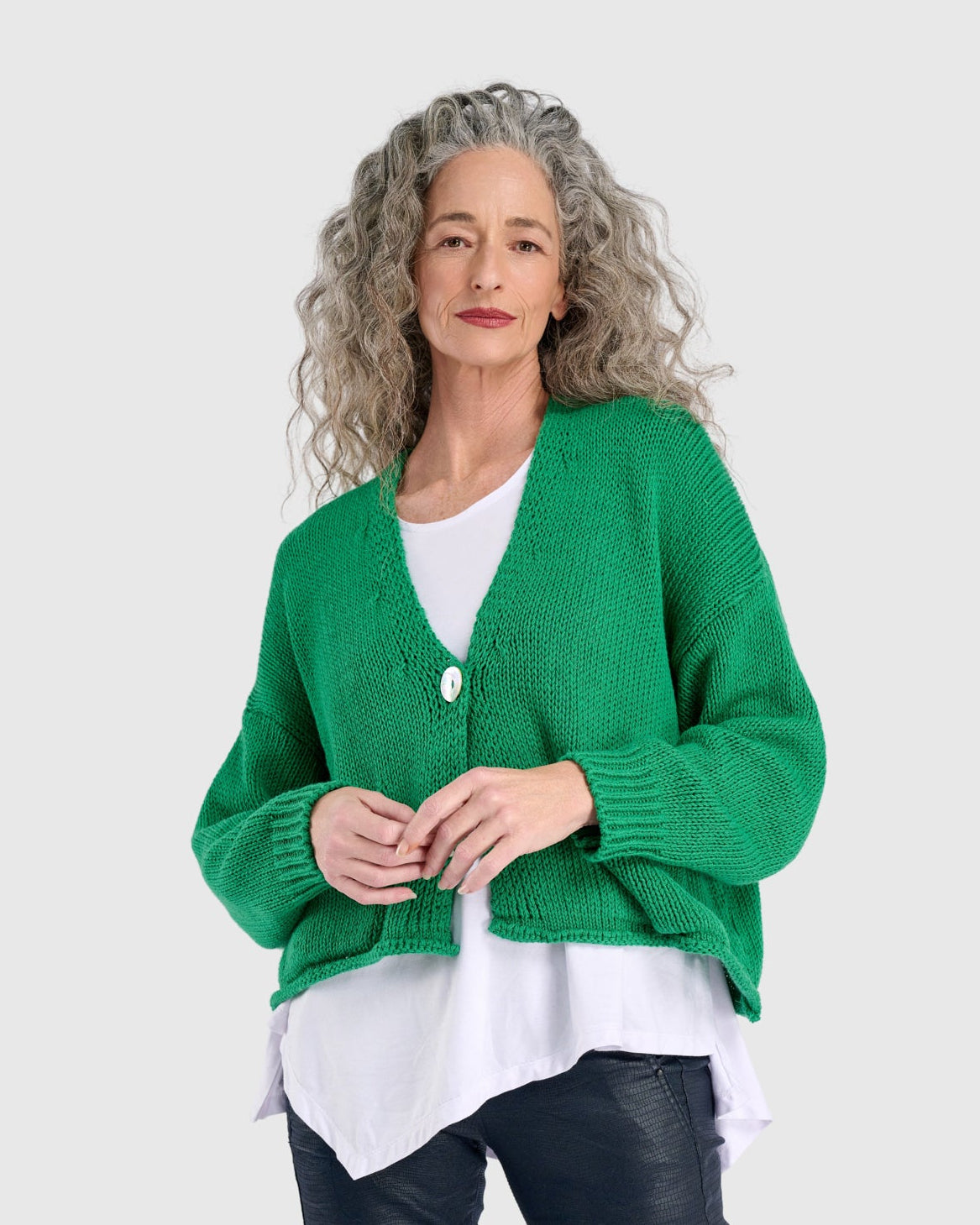 סריג כותנה קרדיגן ירוק